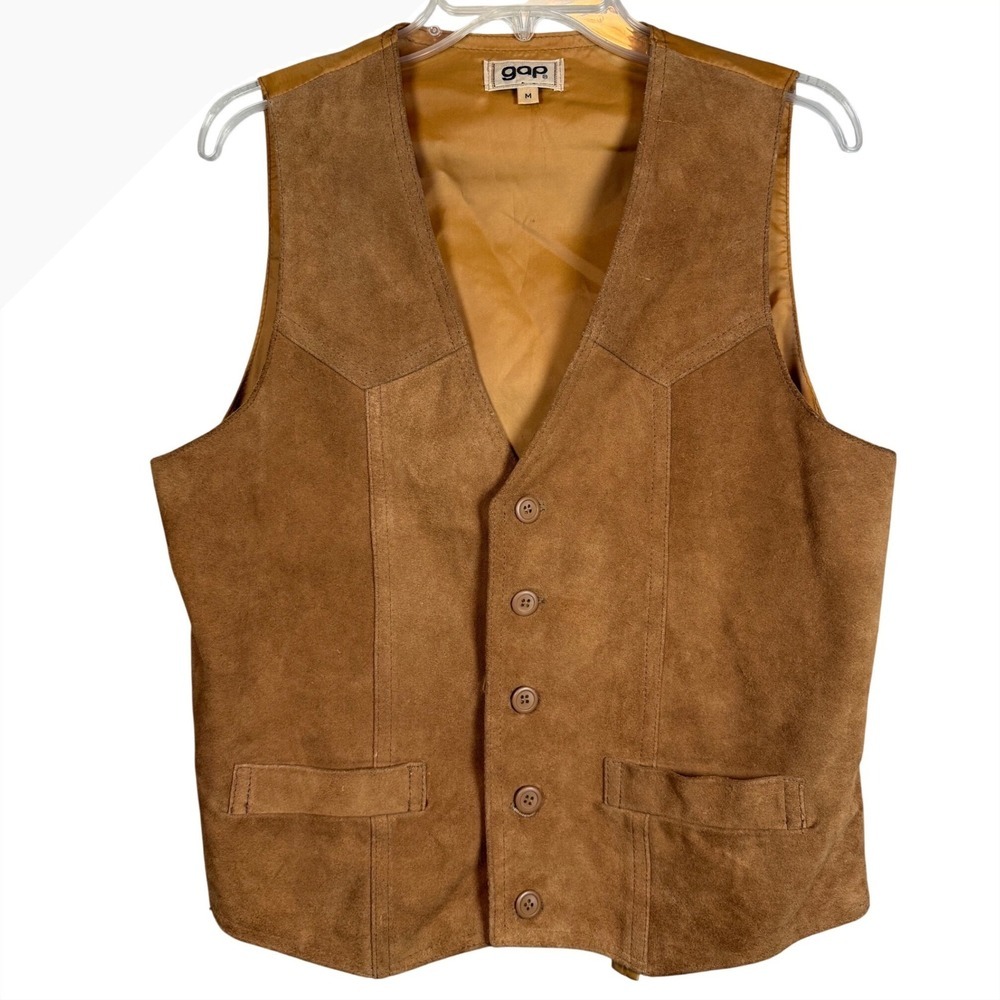 VINTAGE Gap Men's Tan Suede Leather Vest 1970s Western Cowboy Style, Size Medium